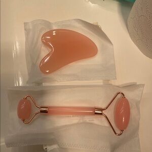 Pink Facial Roller and Gua Sha Stone Set
